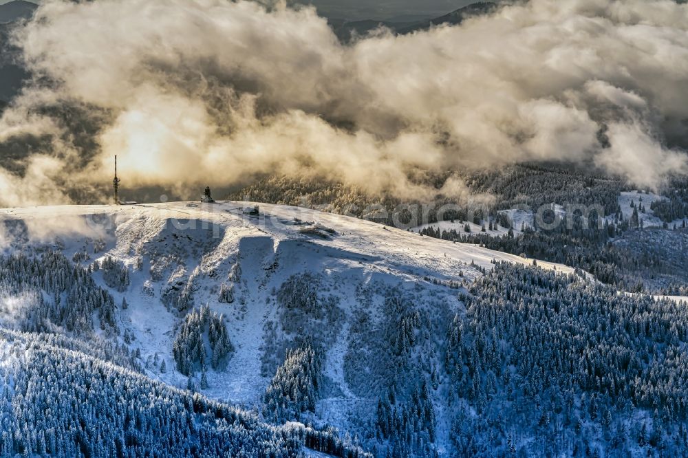 Aerial photograph Feldberg (Schwarzwald) - Wintry snowy weather conditions with cloud formation on Schwarzwald in Feldberg (Schwarzwald) in the state Baden-Wurttemberg, Germany