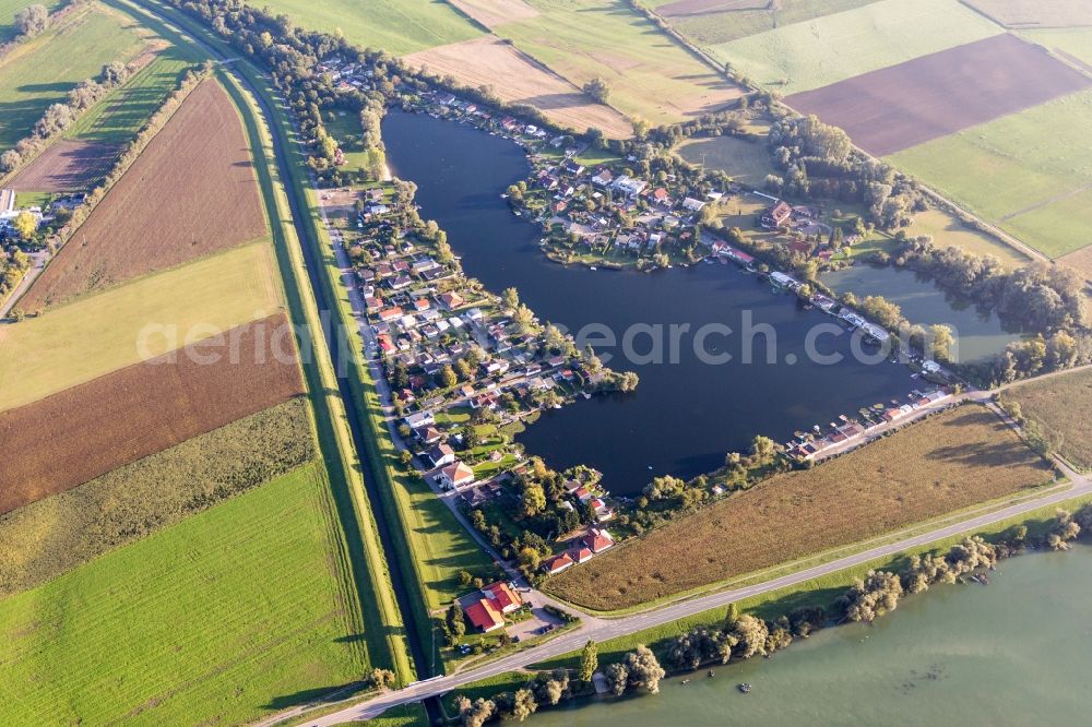 Ketsch from the bird's eye view: Beach areas on the Hohwiesensee in Ketsch in the state Baden-Wuerttemberg, Germany