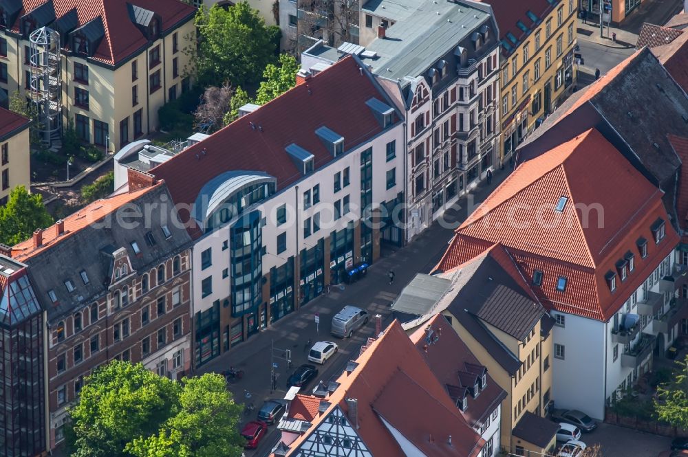 Aerial photograph Erfurt - Residential and commercial building district along on Johannesstrasse in the district Altstadt in Erfurt in the state Thuringia, Germany