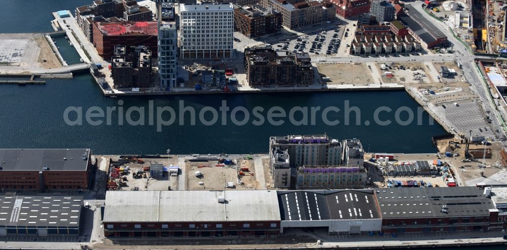 Aerial image Kopenhagen - Residential and commercial building in the development area on the quayside of the former port on Sundkaj in the district Nordhavn in Copenhagen in Denmark