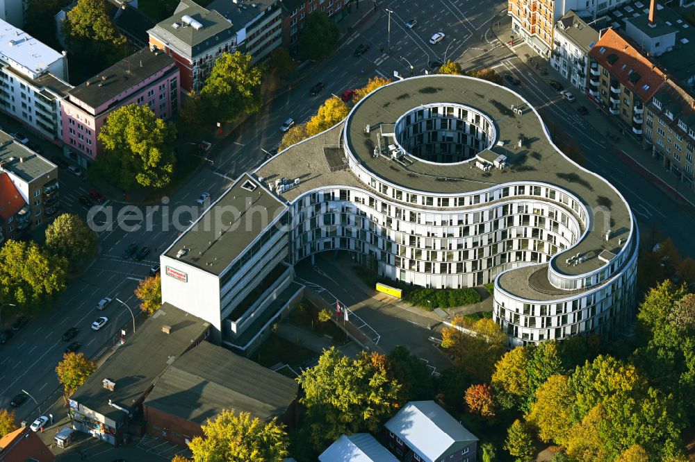 Hamburg from the bird's eye view: Residential and commercial building Hamburger Welle on Luebecker Strasse in Hamburg, Germany