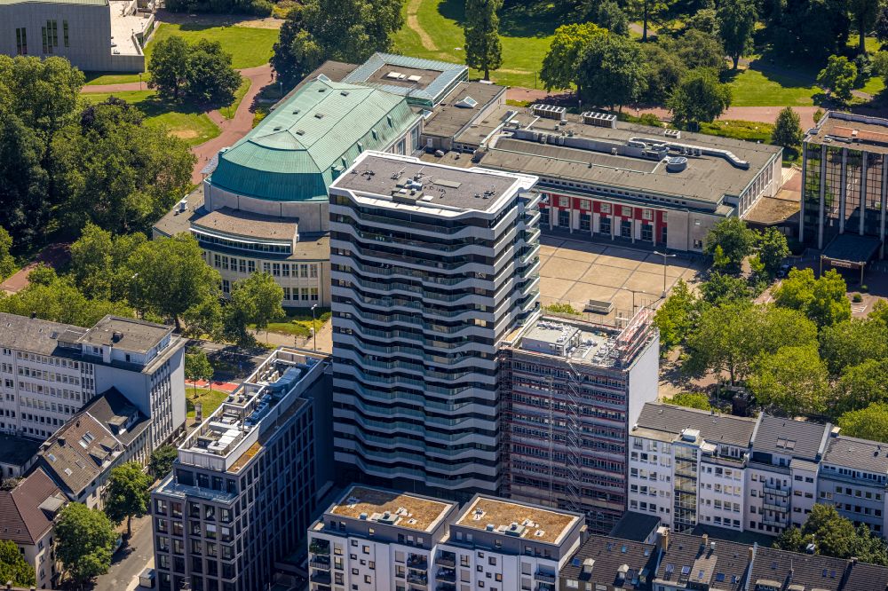 Essen from above - Construction site for a new residential and commercial building HQE Huyssen Quartier Essen on Huyssenallee in the district Suedviertel in Essen in the Ruhr area in the state North Rhine-Westphalia, Germany