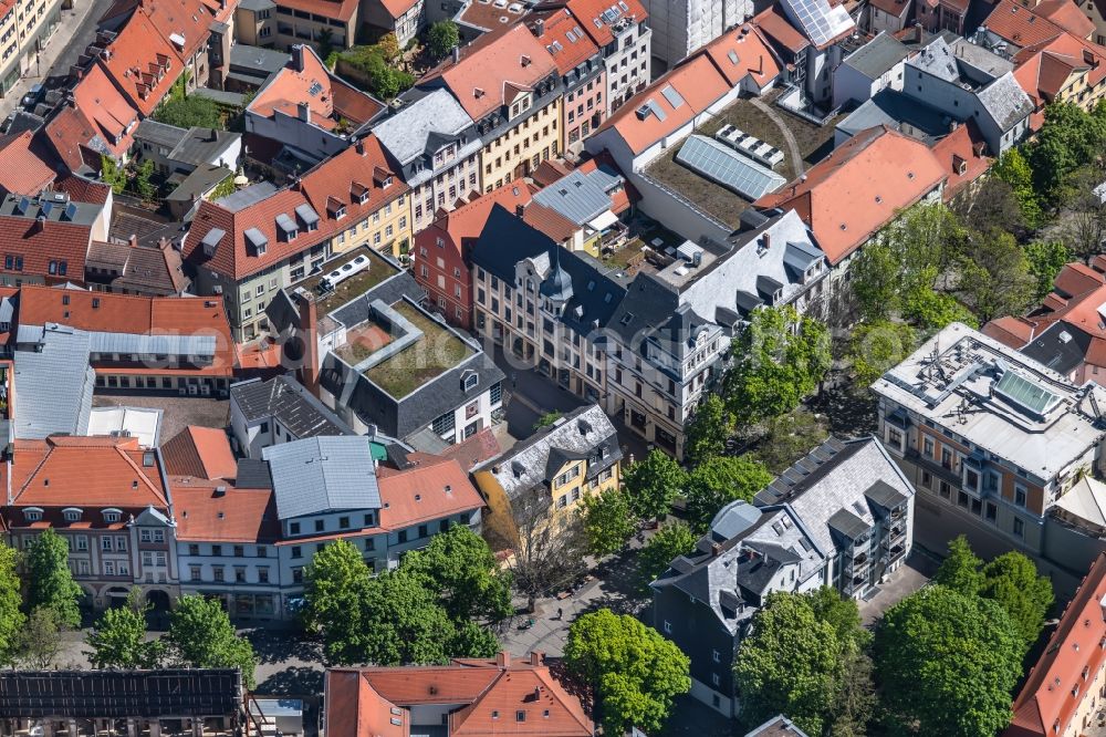 Aerial photograph Weimar - Residential and commercial building district along the Neugasse - Schillerstrasse in Weimar in the state Thuringia, Germany