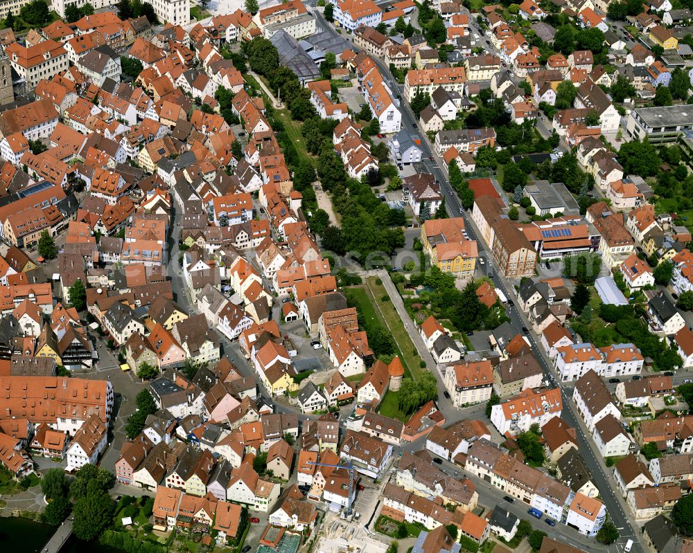 Rottenburg am Neckar from above - Residential and commercial building district along the Strasse Sprollstrasse in Rottenburg am Neckar in the state Baden-Wuerttemberg, Germany