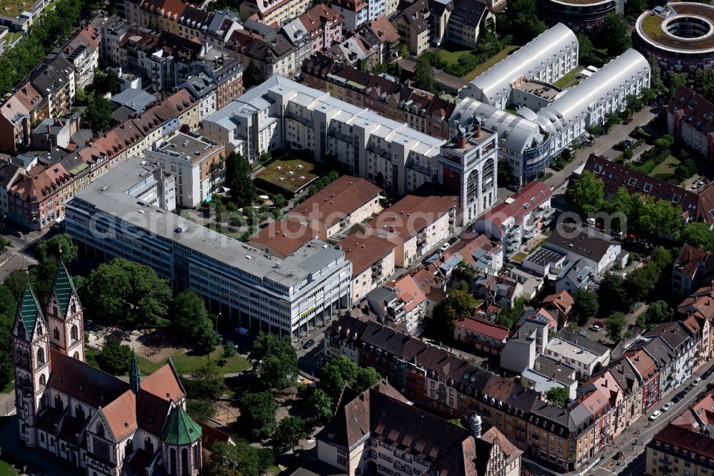 Freiburg im Breisgau from above - Residential and commercial building district in the district Stuehlinger in Freiburg im Breisgau in the state Baden-Wuerttemberg, Germany