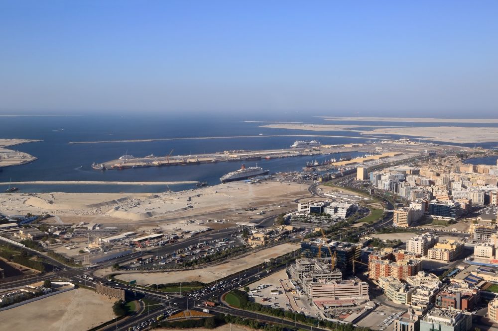 Aerial image Dubai - Residential areas Al Raffa and harbour Port Rashid in Dubai in the Arab Emirates
