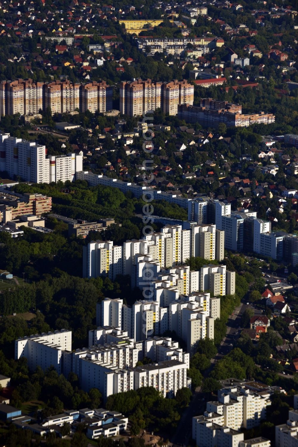 Aerial image Berlin OT Märkisches Viertel - View of apartment buildings in the housing complex of Maerkisches Viertel in Berlin