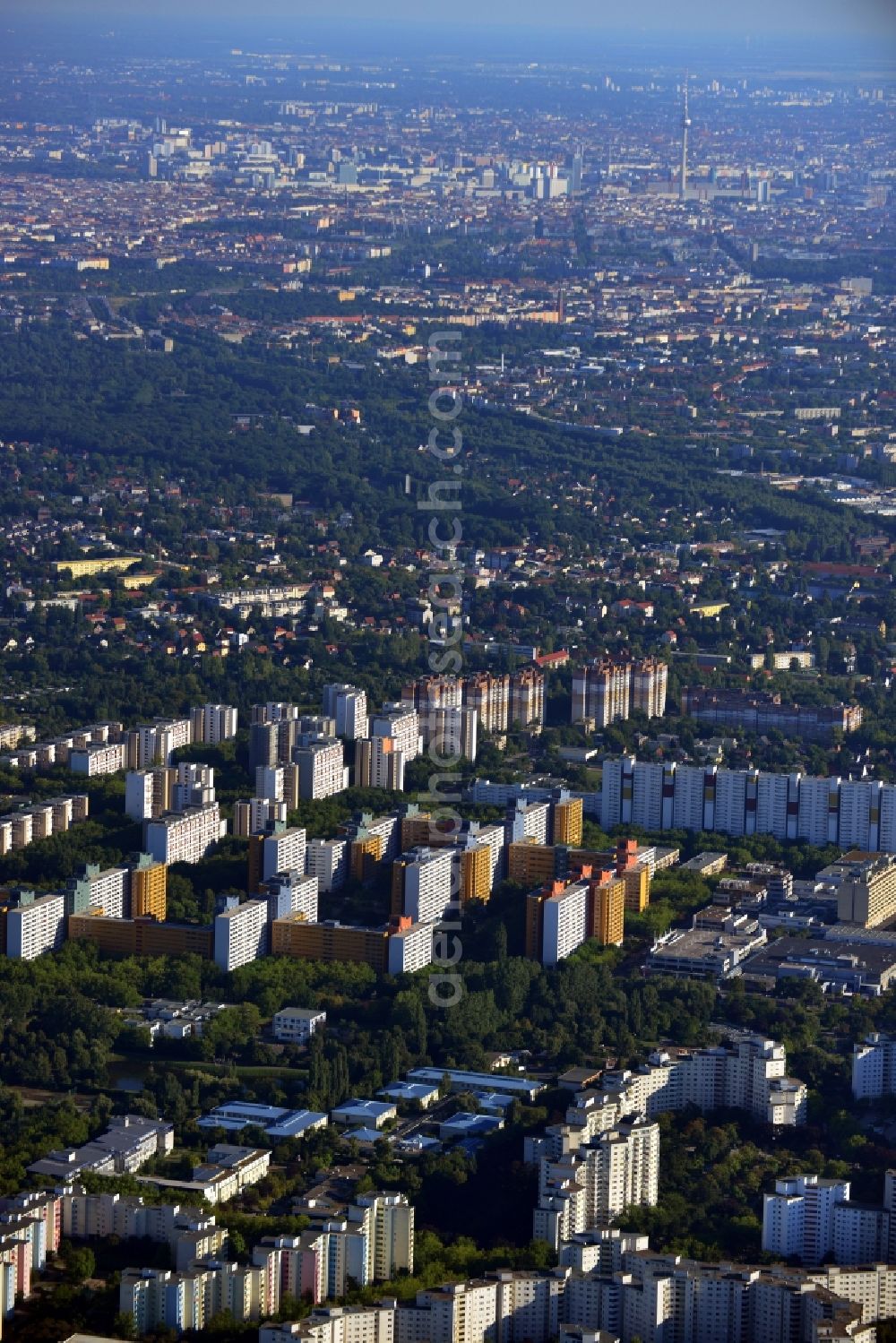 Berlin OT Märkisches Viertel from above - View of apartment buildings in the housing complex of Maerkisches Viertel in Berlin