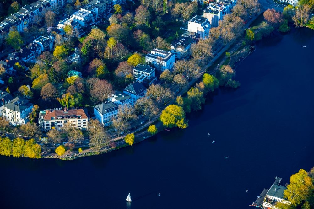 Aerial image Hamburg - Residential area Bellevue on the Outer Alster in the district of Winterhude in Hamburg, Germany