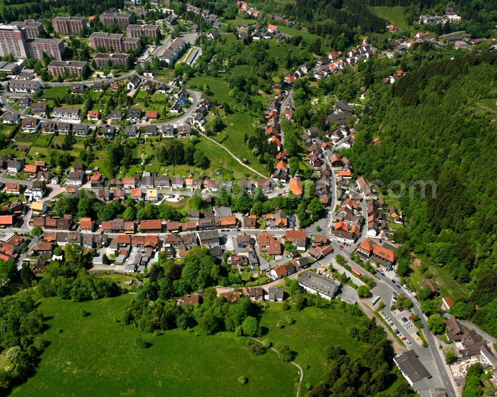 Altenau from above - Single-family residential area of settlement in Altenau in the state Lower Saxony, Germany