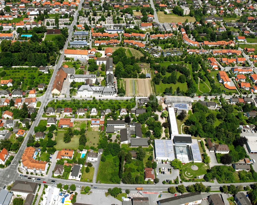 Altötting from above - Single-family residential area of settlement in Altötting in the state Bavaria, Germany