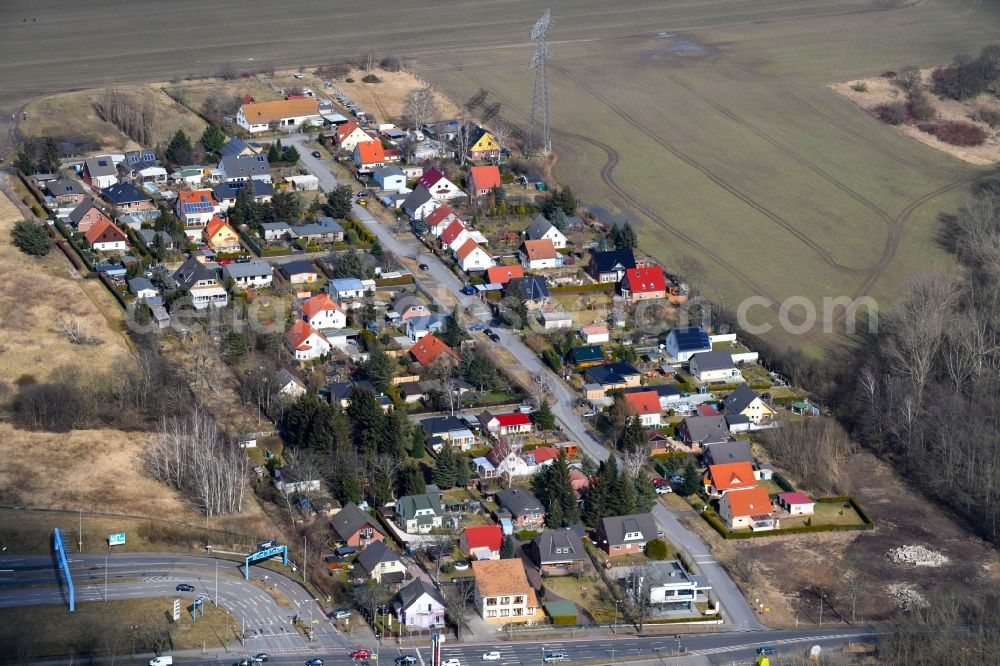 Aerial image Ahrensfelde - Single-family residential area of settlement Amselweg - Am Luch - Meisenweg in the district Eiche in Ahrensfelde in the state Brandenburg, Germany