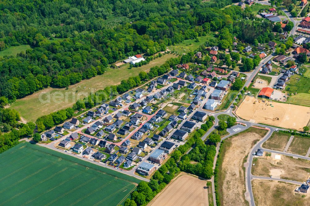 Büchen from above - Residential area of single-family settlement in Buechen in the state Schleswig-Holstein, Germany