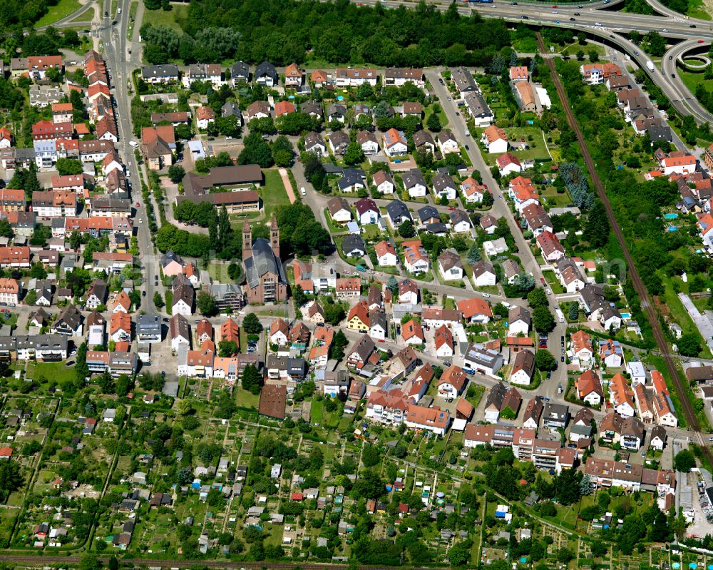 Aerial photograph Beiertheim - Bulach - Single-family residential area of settlement in Beiertheim - Bulach in the state Baden-Wuerttemberg, Germany