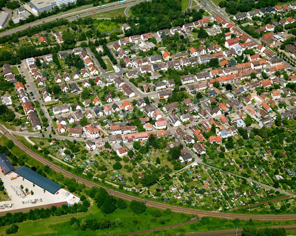 Beiertheim - Bulach from the bird's eye view: Single-family residential area of settlement in Beiertheim - Bulach in the state Baden-Wuerttemberg, Germany