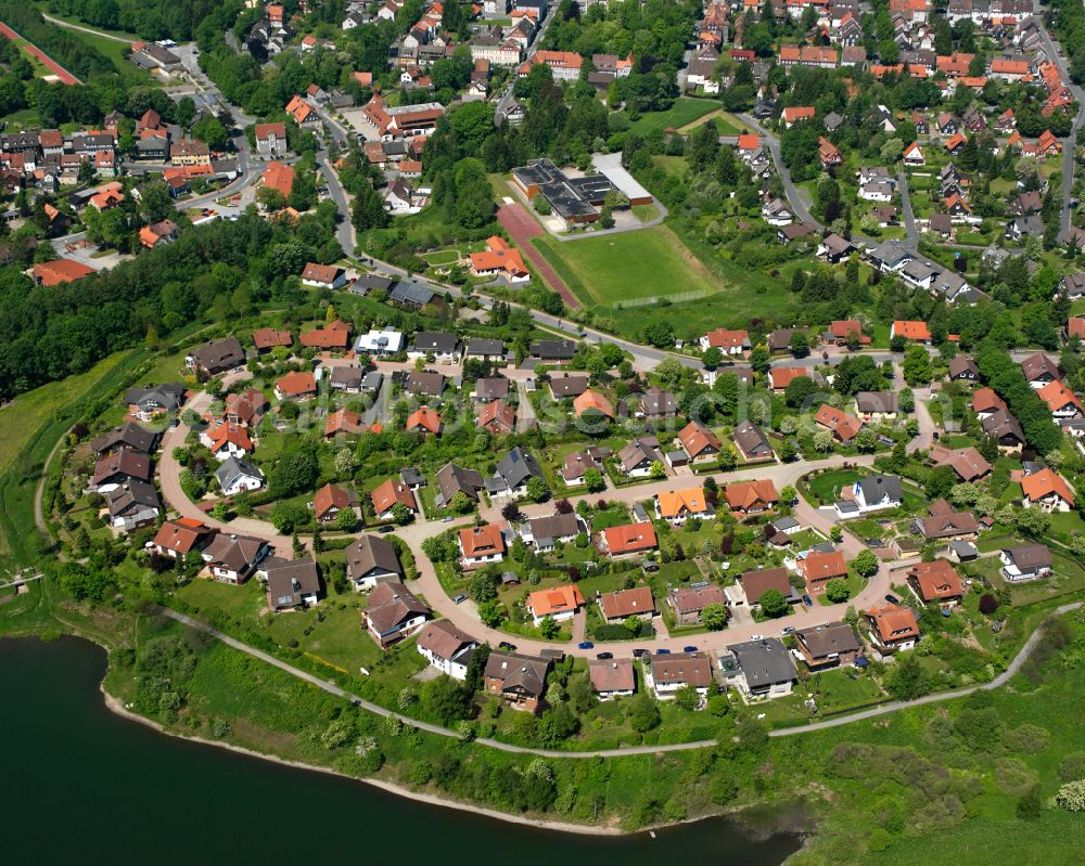 Clausthal-Zellerfeld from above - Single-family residential area of settlement in Clausthal-Zellerfeld in the state Lower Saxony, Germany