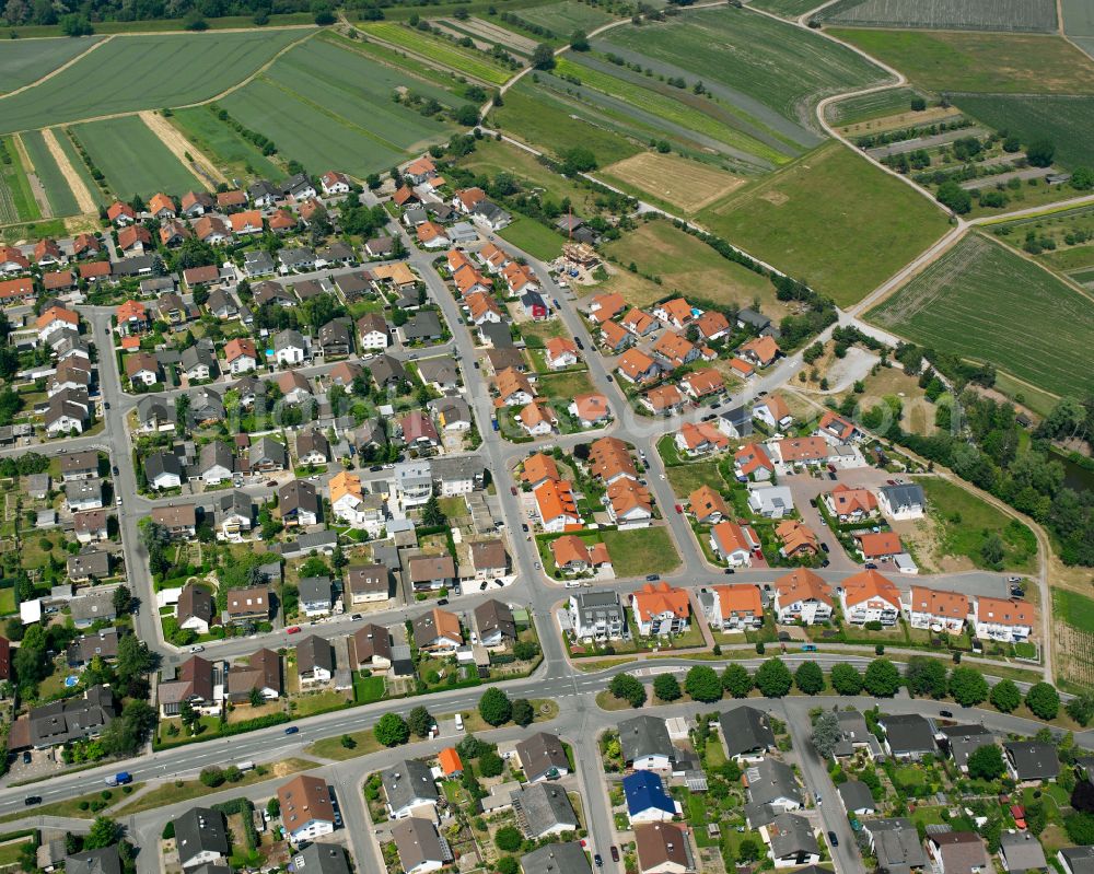 Dettenheim from above - Single-family residential area of settlement on street Friedrich-Duerr-Strasse in the district Russheim in Dettenheim in the state Baden-Wuerttemberg, Germany