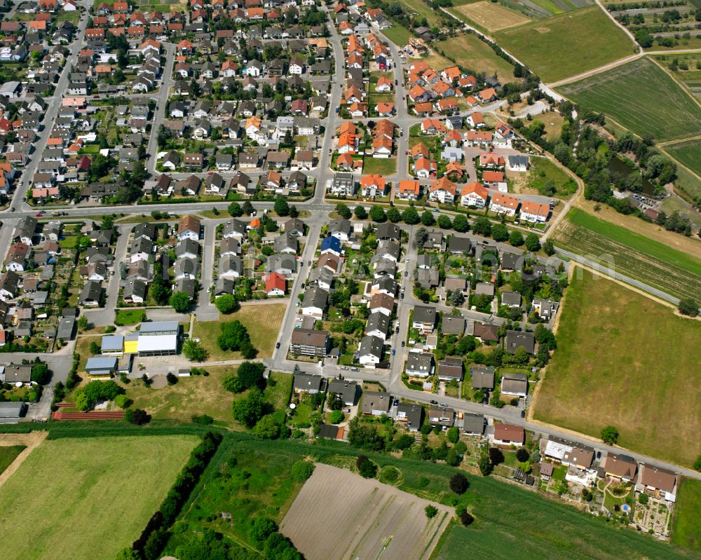 Aerial photograph Dettenheim - Single-family residential area of settlement on street Friedrich-Duerr-Strasse in the district Russheim in Dettenheim in the state Baden-Wuerttemberg, Germany