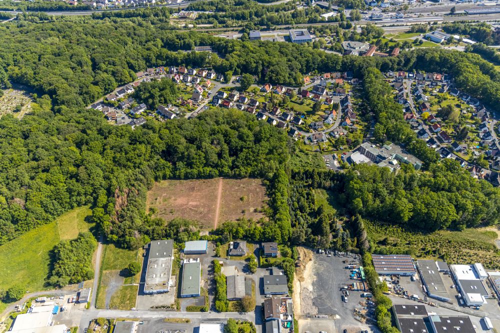 Herdringen from above - Single-family residential area of settlement in a forest area in Herdringen in the state North Rhine-Westphalia, Germany
