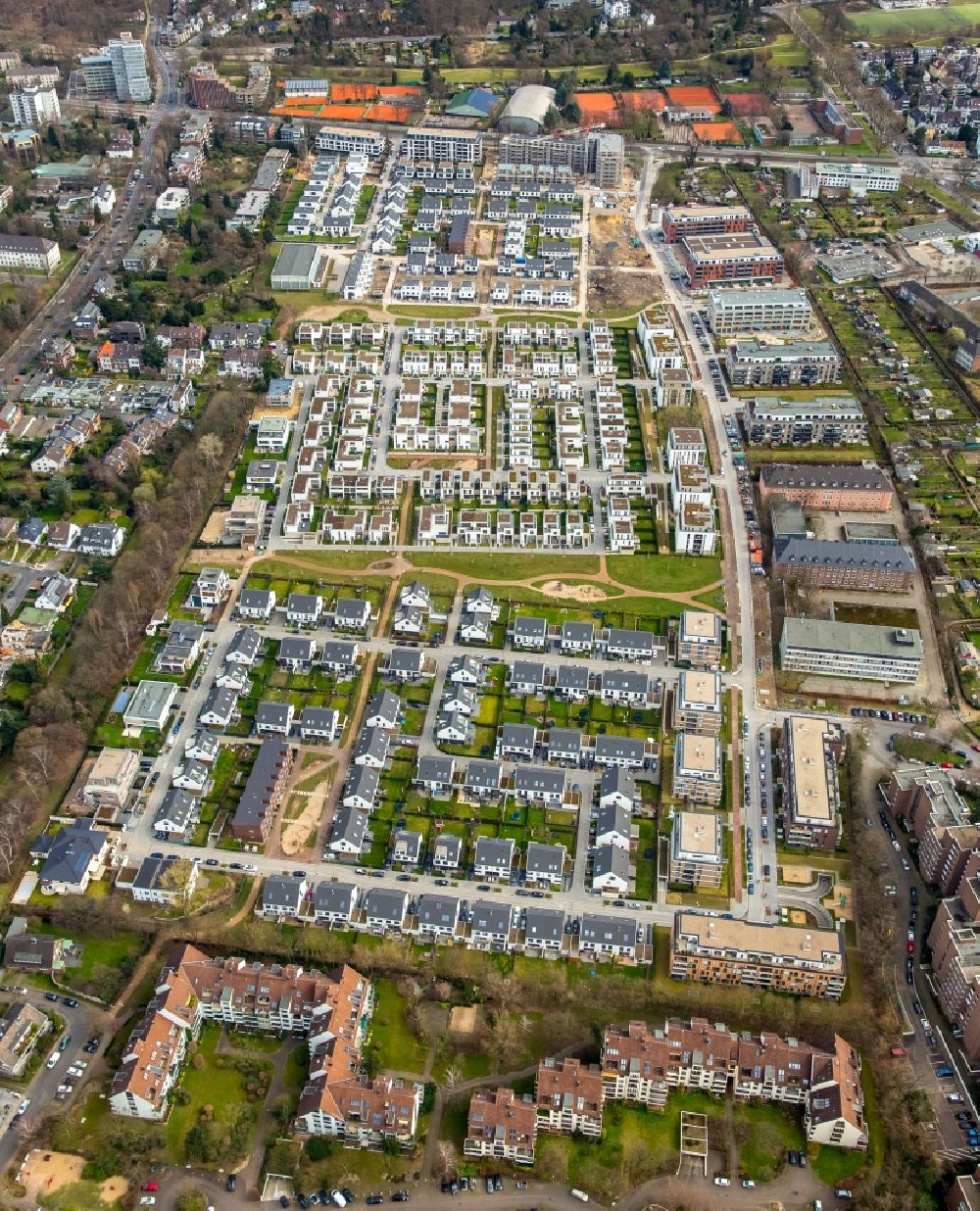 Aerial photograph Düsseldorf - Single-family residential area of settlement Gartenstadt Reitzenstein in Duesseldorf in the state North Rhine-Westphalia, Germany