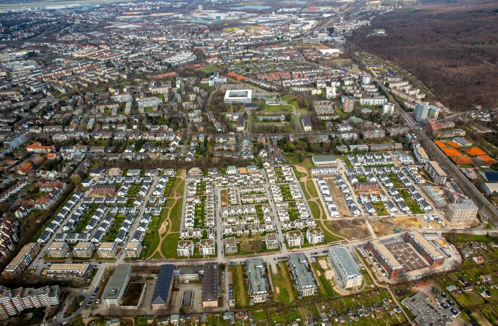 Aerial photograph Düsseldorf - Single-family residential area of settlement Gartenstadt Reitzenstein in Duesseldorf in the state North Rhine-Westphalia, Germany