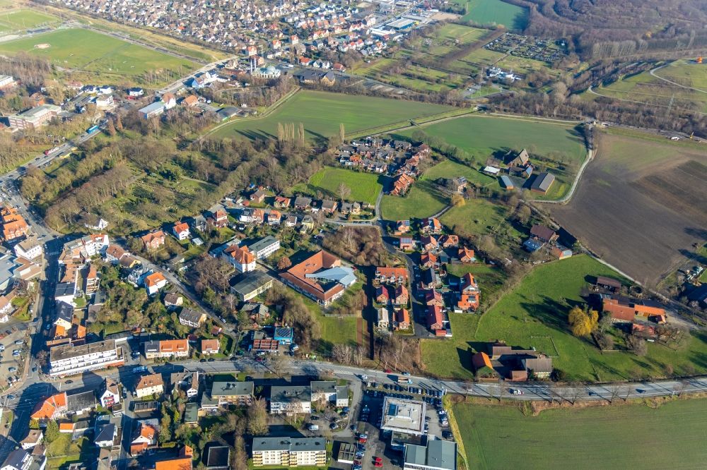 Aerial image Hamm - Single-family residential area of settlement on Loebbeweg in the district Herringen in Hamm in the state North Rhine-Westphalia, Germany