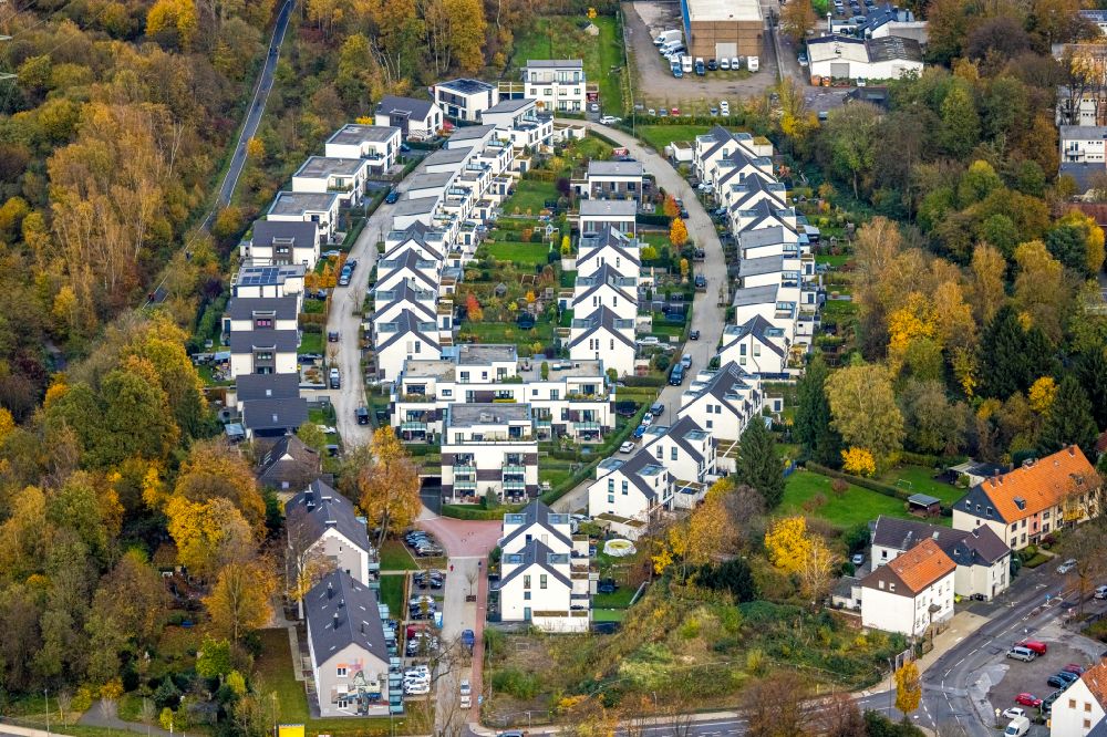 Aerial image Bochum - Residential area of detached housing estate MARKASCHER BOGEN in Weitmar in Bochum in the state North Rhine-Westphalia, Germany