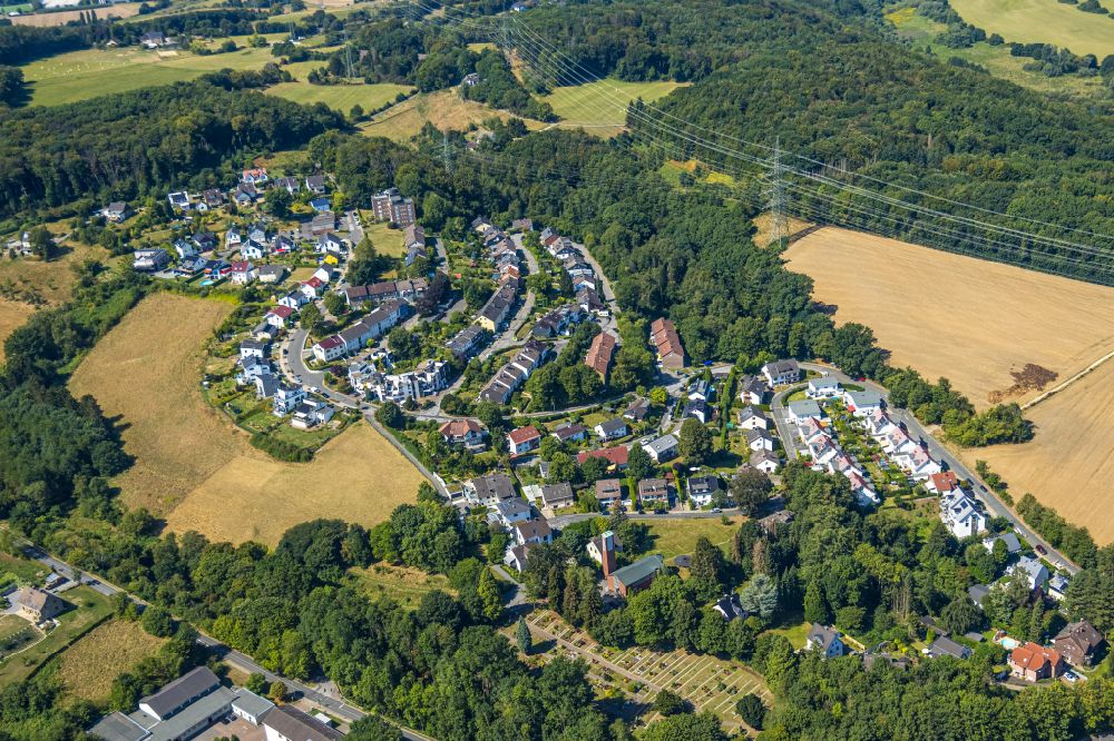 Witten from above - Single-family residential area of settlement on Im Roehrken in the district Buchholz in Witten in the state North Rhine-Westphalia, Germany