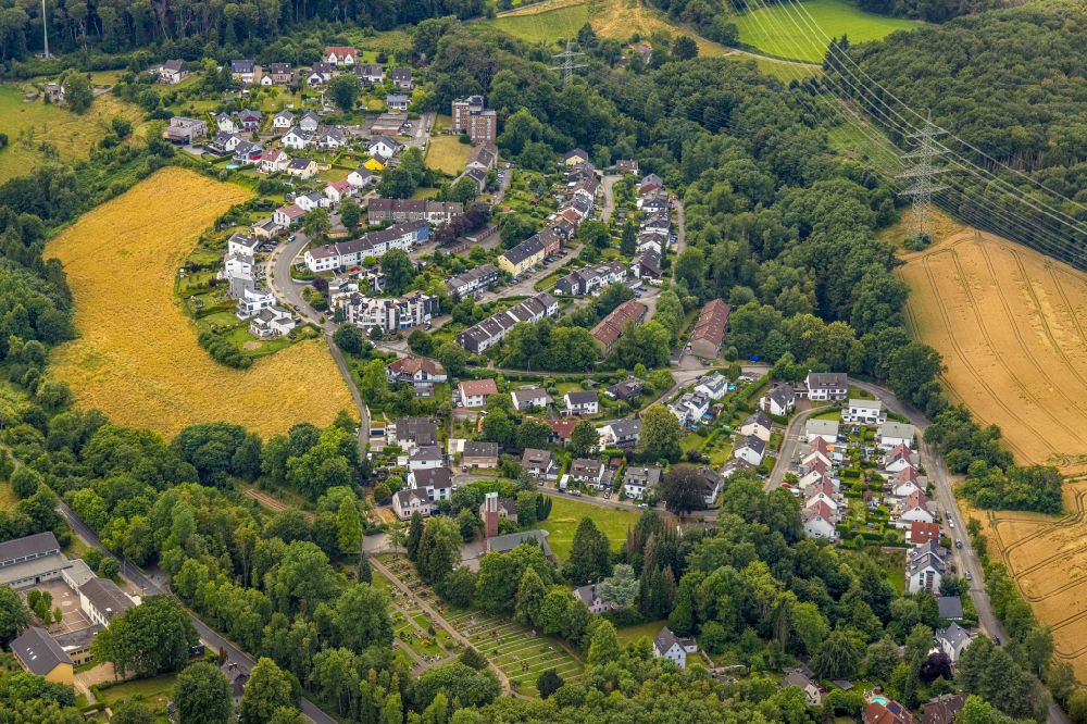 Aerial image Witten - Single-family residential area of settlement on Im Roehrken in the district Buchholz in Witten in the state North Rhine-Westphalia, Germany