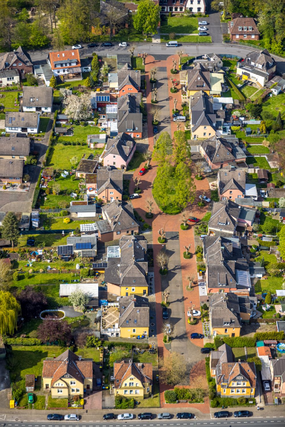 Aerial image Bönen - Residential area of single-family settlement on street Steinstrasse in the district Nordboegge in Boenen at Ruhrgebiet in the state North Rhine-Westphalia, Germany