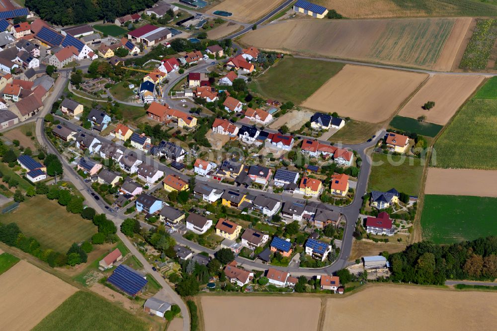 Eichelsee from above - Single-family residential area of settlement on the edge of agricultural fields in Eichelsee in the state Bavaria, Germany