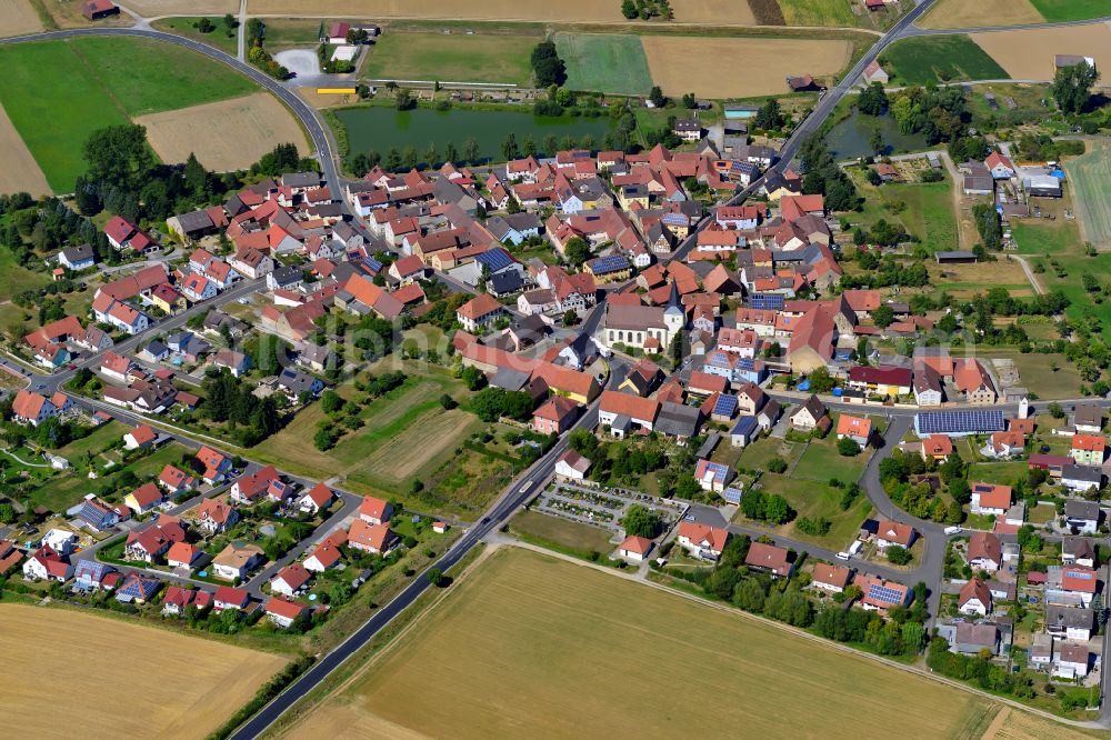 Aerial image Gramschatz - Single-family residential area of settlement on the edge of agricultural fields in Gramschatz in the state Bavaria, Germany