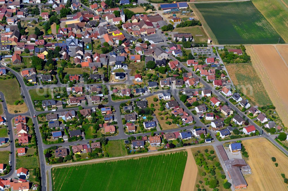 Aerial image Hausen - Single-family residential area of settlement on the edge of agricultural fields in Hausen in the state Bavaria, Germany