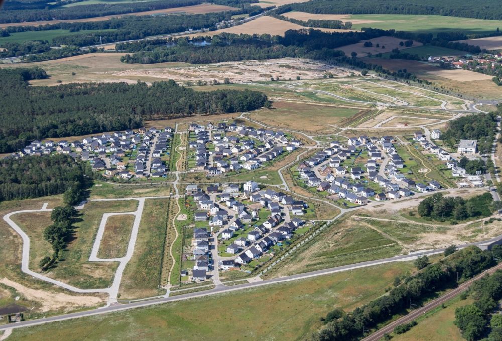 Ludwigsfelde from the bird's eye view: Residential area of detached housing estate on Sartrering in district Ludwigsdorf in Ludwigsfelde in the state Brandenburg, Germany
