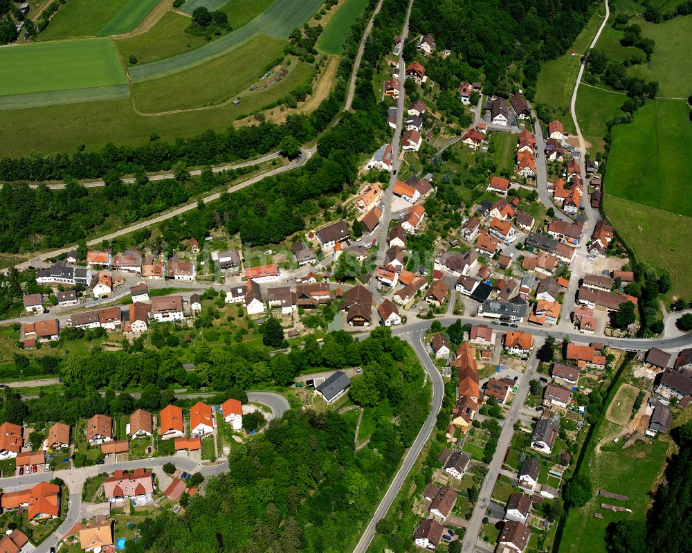 Schietingen from above - Single-family residential area of settlement in Schietingen in the state Baden-Wuerttemberg, Germany