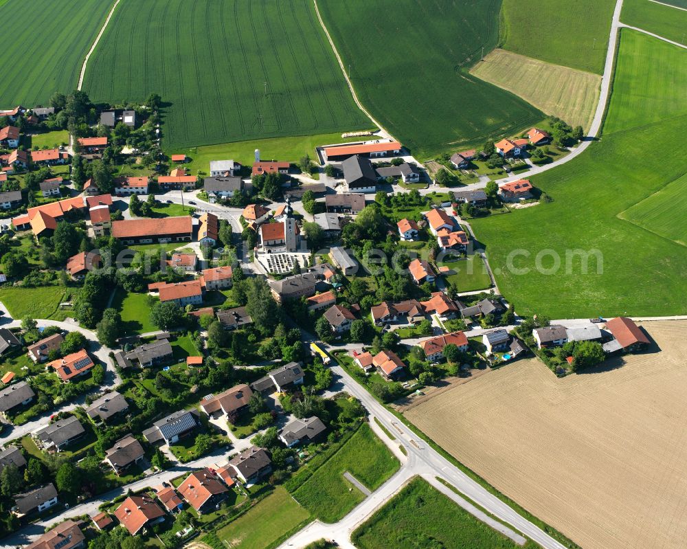 Tyrlaching from the bird's eye view: Single-family residential area of settlement in Tyrlaching in the state Bavaria, Germany