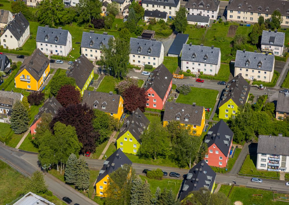 Velmede from above - Residential area of single-family settlement in Velmede at Sauerland in the state North Rhine-Westphalia, Germany