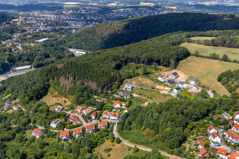 Ennepetal from above - Single-family residential area of settlement in the forest area in Ennepetal in the state North Rhine-Westphalia, Germany