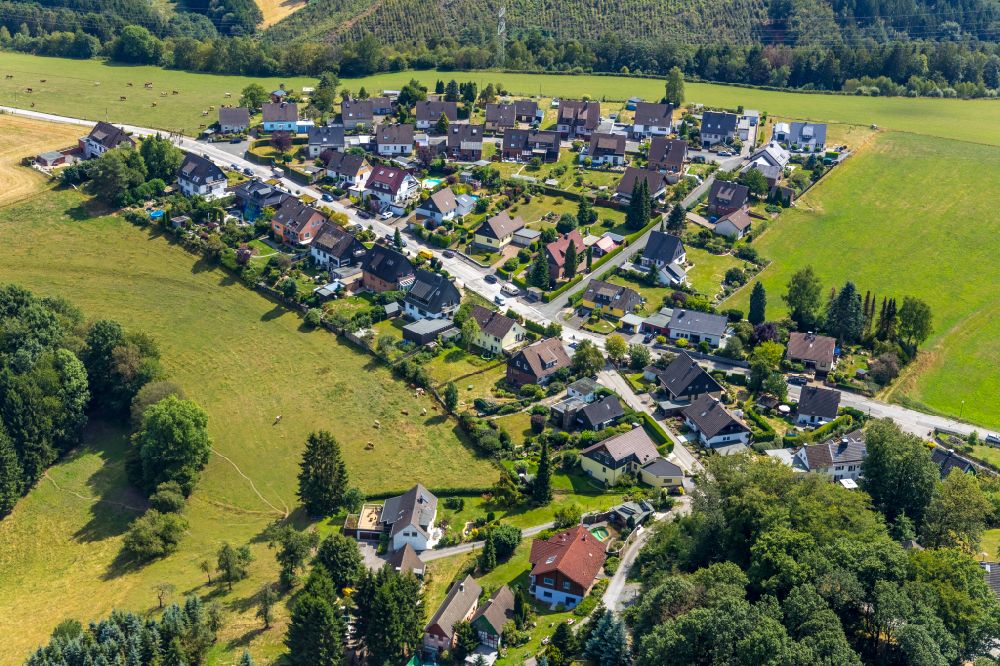 Aerial image Heide - Single-family residential area of settlement in the forest area in Heide in the state North Rhine-Westphalia, Germany