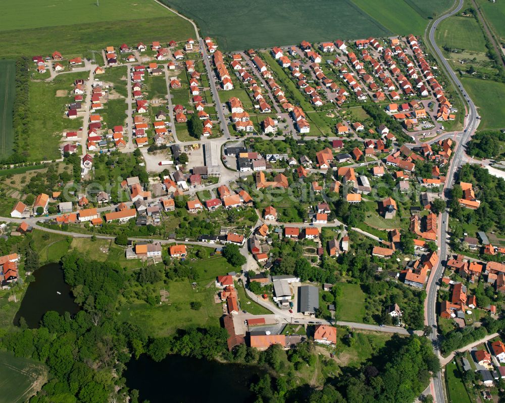 Darlingerode from above - Residential areas on the edge of agricultural land in Darlingerode in the state Saxony-Anhalt, Germany