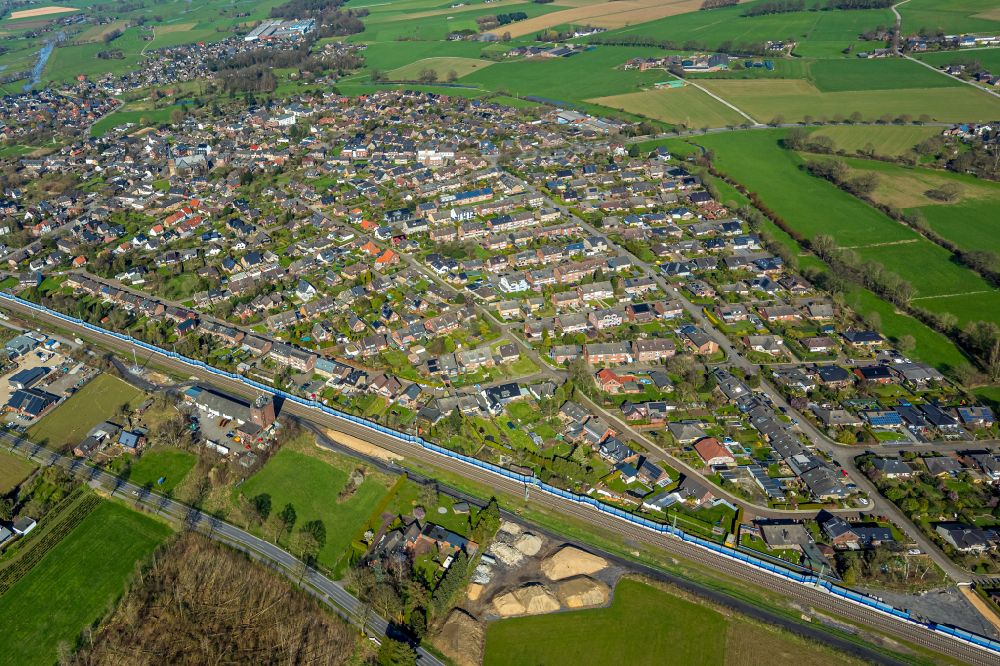 Haldern from above - Residential areas on the edge of agricultural land in Haldern in the state North Rhine-Westphalia, Germany
