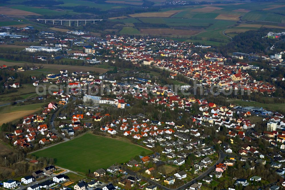 Aerial image Mellrichstadt - Residential areas on the edge of agricultural land in Mellrichstadt in the state Bavaria, Germany