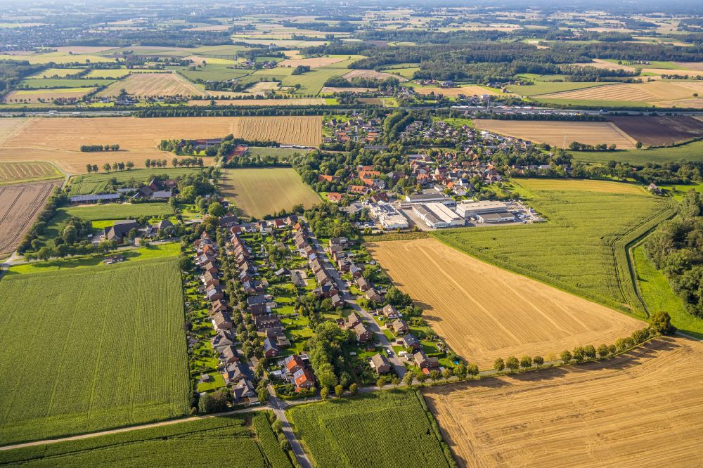 Vellern from above - Residential areas on the edge of agricultural land in Vellern in the state North Rhine-Westphalia, Germany