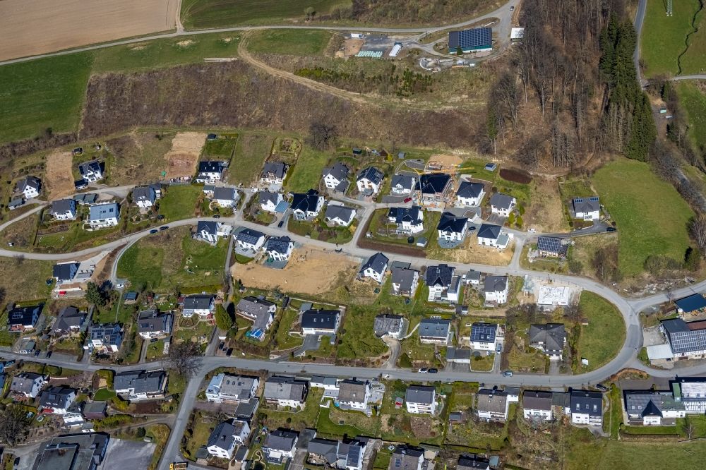 Wehrstapel from above - Residential area - mixed development of a multi-family housing estate and single-family housing estate Vor dem Holzborn in Wehrstapel at Sauerland in the state North Rhine-Westphalia, Germany