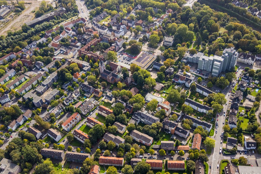 Aerial image Dortmund - Residential area of a block of flats settlement at the Arminiusstrasse in the district Hallerey in Dortmund in the federal state North Rhine-Westphalia