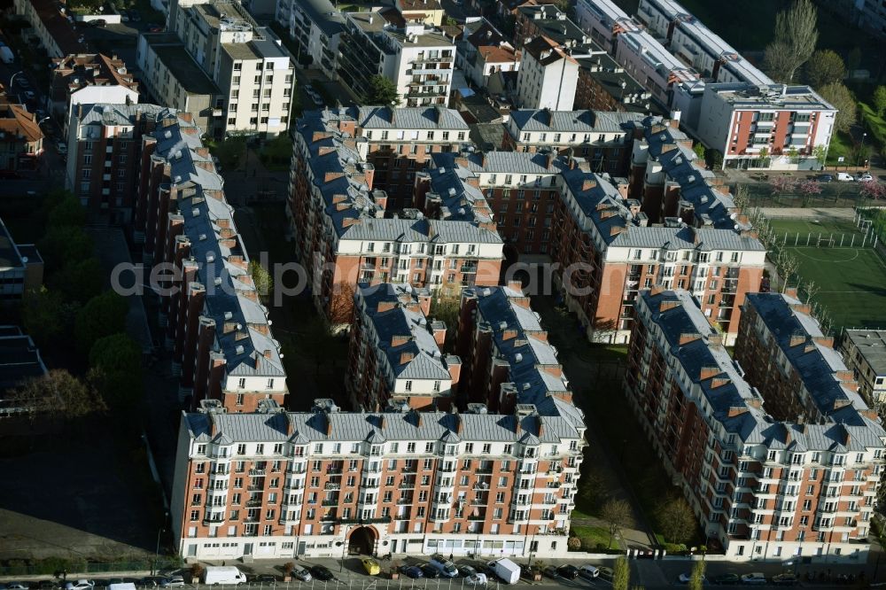 Aerial photograph Asnières-sur-Seine - Residential area of a multi-family house settlement Square EugA?ne Faillet in AsniA?res-sur-Seine in Ile-de-France, France