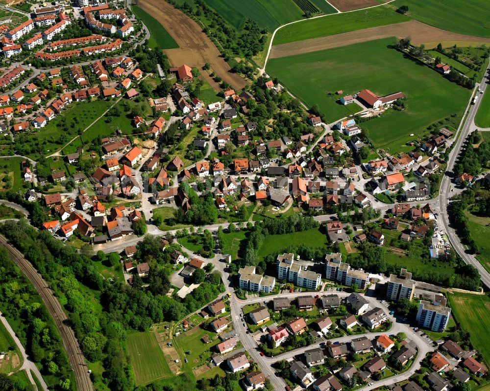 Aerial image Backnang - Residential area of the multi-family house settlement in Backnang in the state Baden-Wuerttemberg, Germany