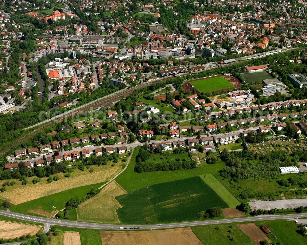 Backnang from above - Residential area of the multi-family house settlement in Backnang in the state Baden-Wuerttemberg, Germany