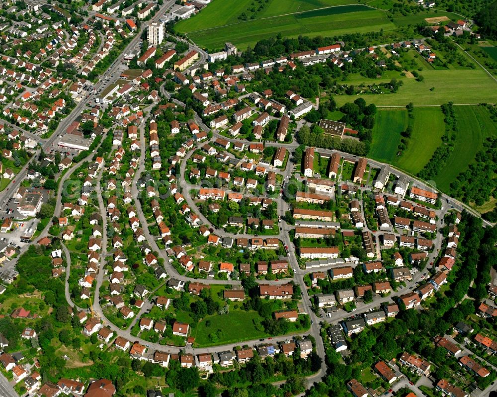 Backnang from the bird's eye view: Residential area of the multi-family house settlement in Backnang in the state Baden-Wuerttemberg, Germany