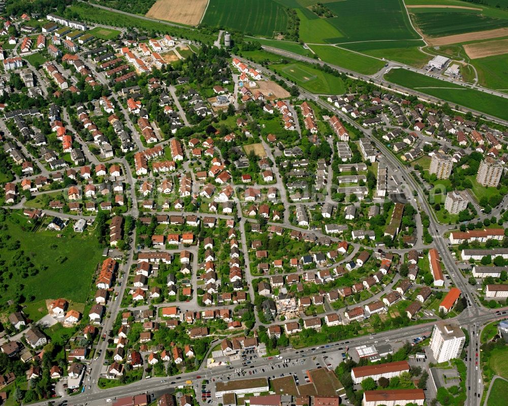 Backnang from the bird's eye view: Residential area of the multi-family house settlement in Backnang in the state Baden-Wuerttemberg, Germany